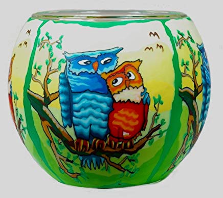 Thumbnail for  Glowing Glass Candle Holder Barn Owls 15CM Boxed