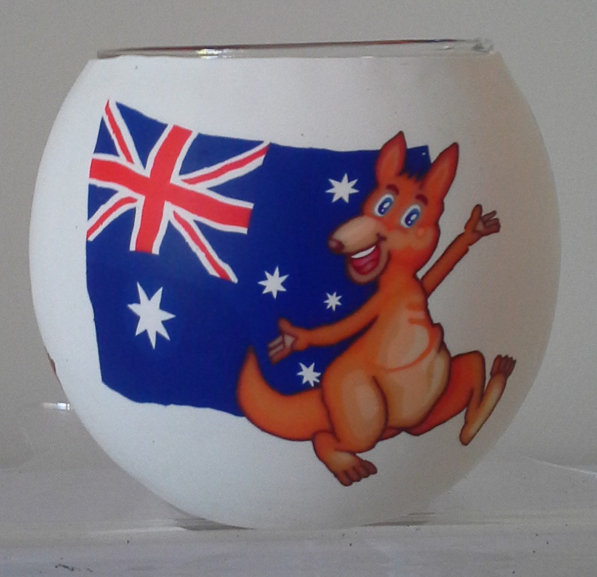 Thumbnail for  Glowing Glass Candle Holder Aussie  Kangaroo and Flag  Gift Boxed
