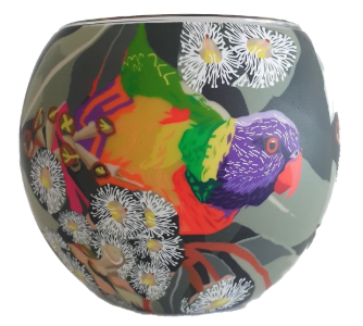 Thumbnail for  Glowing Glass Tealight Holder Lorikeet & Gum Leaves Gift Box