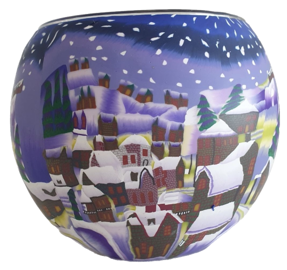 Thumbnail for  Glowing Glass Candle Holder Winter Snow Town by Night Gift Boxed