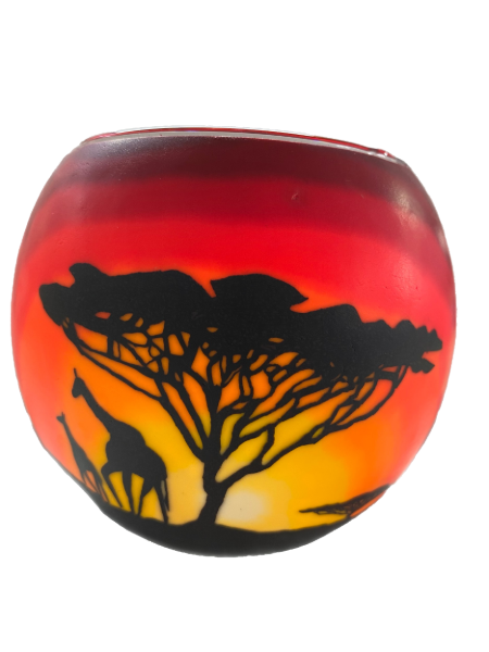 Thumbnail for  Glowing Glass Candle Holder  Safari Giraffe African Gift Boxed