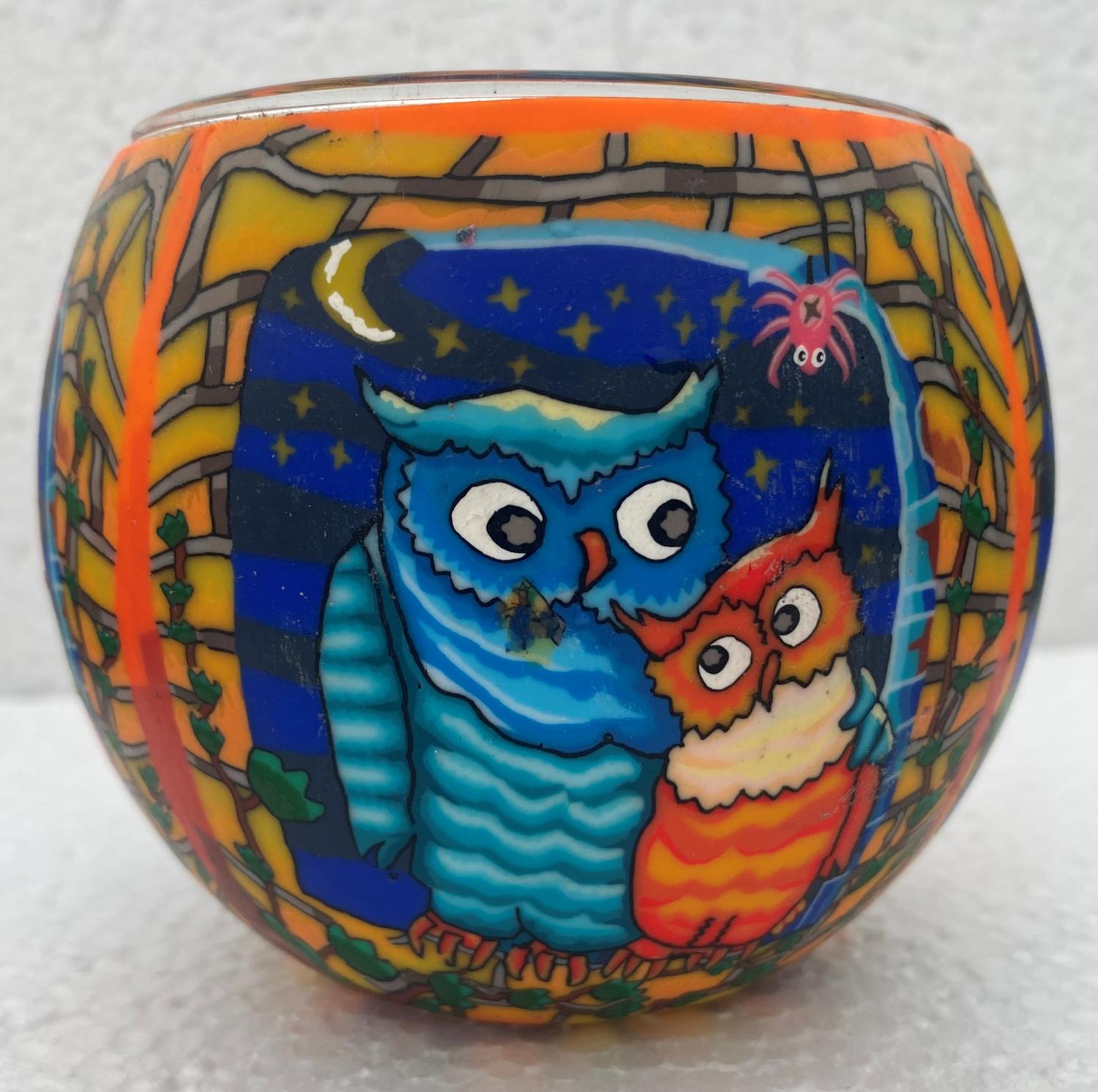 Thumbnail for  Glowing Glass Tealight Holder Owls at Night Gift Boxed