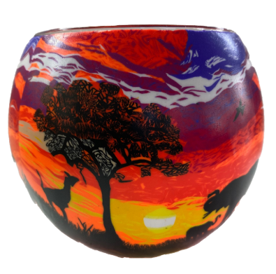 Thumbnail for  Glowing Glass Tealight Holder Sunset African Safari Gift Boxed