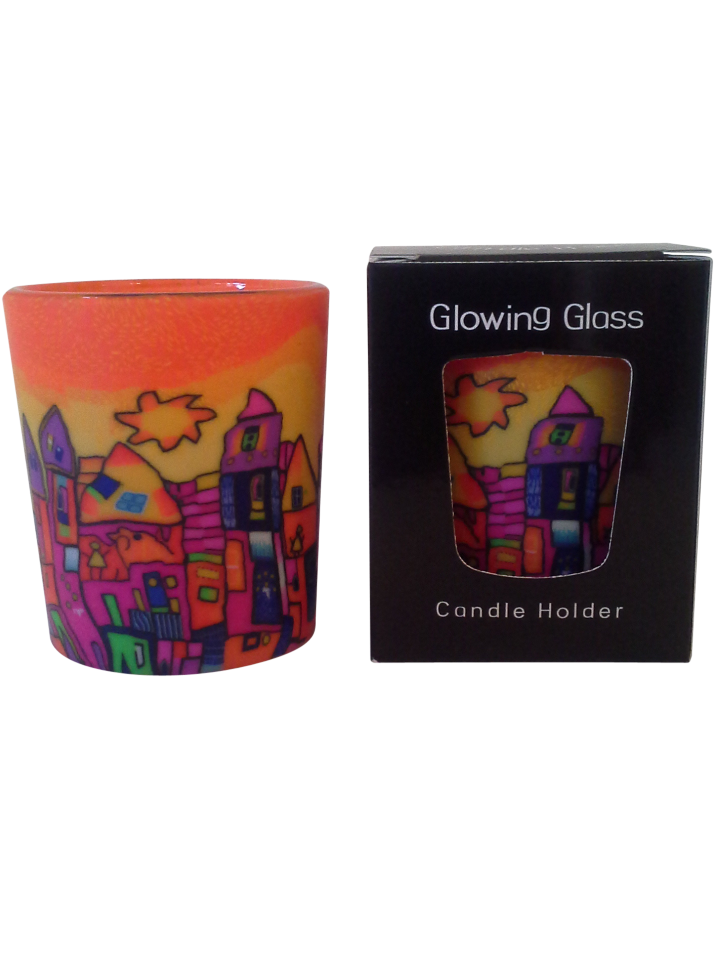 Thumbnail for Tealight Holder Glass Votive Yellow Town Gift Boxed