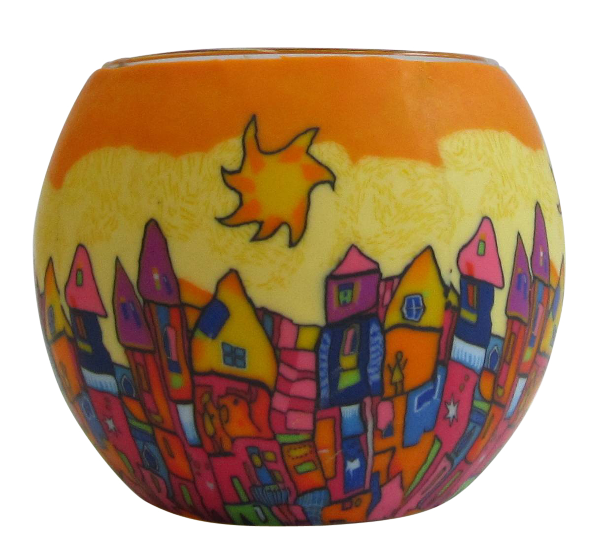 Thumbnail for  Glowing Glass Candle Holder Yellow Town Gift Boxed